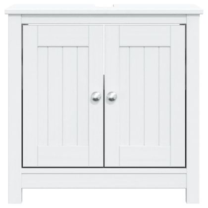 Шкаф за мивка за баня "BERG", бял, 60x34x59 см, бор масив