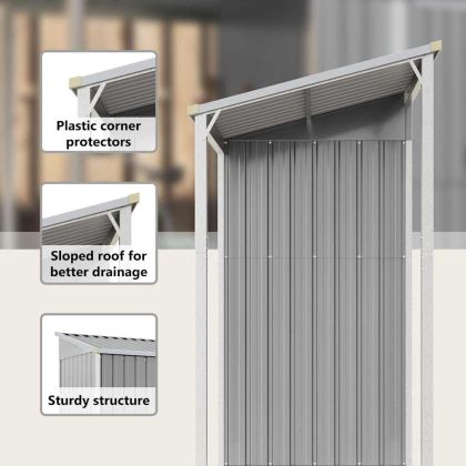 Градинска барака с удължен покрив, светлосива, 277x107x181 см, стомана