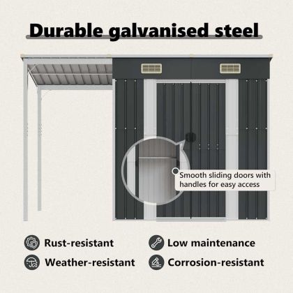 Градински навес с удължение антрацит 277x107x181 см стомана