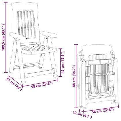 Градински накланящи се столове, 2 бр, бели, PP