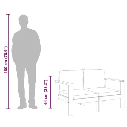 Градински диван с възглавници, 2-местен, масивна акация