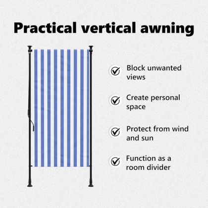 Външна ролетна щора, синьо и бяло, 100x270 см, плат и стомана