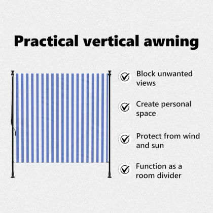 Външна ролетна щора, синьо и бяло, 150x270 см, плат и стомана