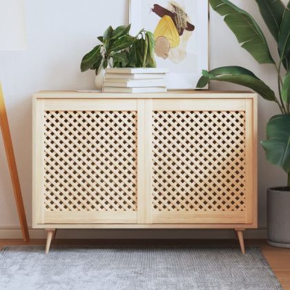 Врати за шкафове с решетен дизайн 2 бр 59,5x69 см бор масив