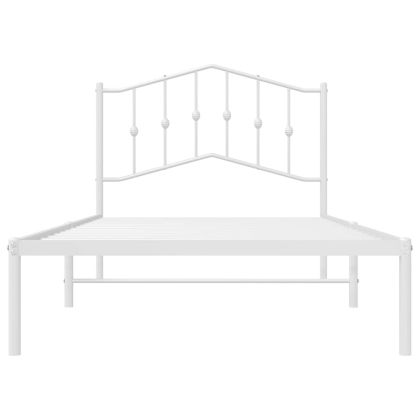 Метална рамка за легло с горна табла, бяла, 100x190 см
