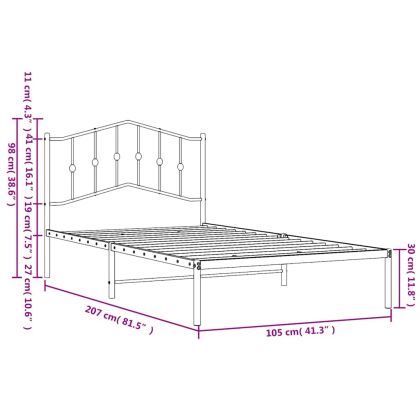 Метална рамка за легло с горна табла, черна, 100x200 см