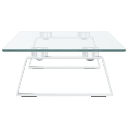 Стойка за монитор, бяла, 60x20x8 см, закалено стъкло и метал