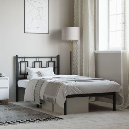 Метална рамка за легло с горна табла, черна, 90x190 см