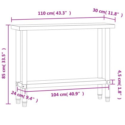 Кухненска работна маса, 110x30x85 см, неръждаема стомана