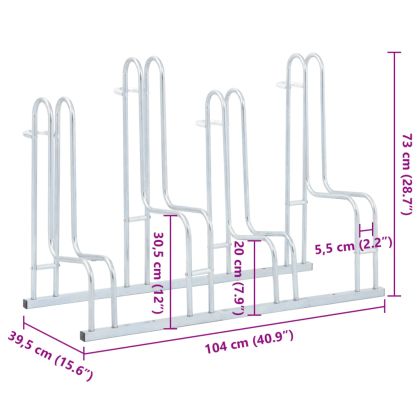 Стойка за 4 велосипеда подова свободностоящ поцинкована стомана