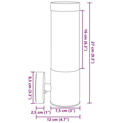 Външна стенна лампа Черно 12 x 7.5 x 27 см Неръждаема стомана