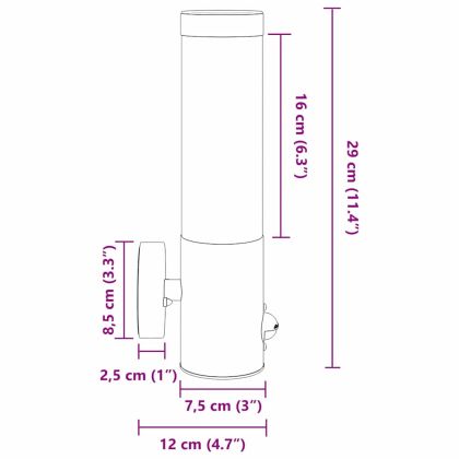 Външна стенна лампа Черно 12 x 7.5 x 29 см Неръждаема стомана