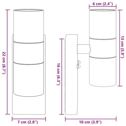 Външни стенни лампи 2 pcs Сребрист 7 x 10 x 22 см