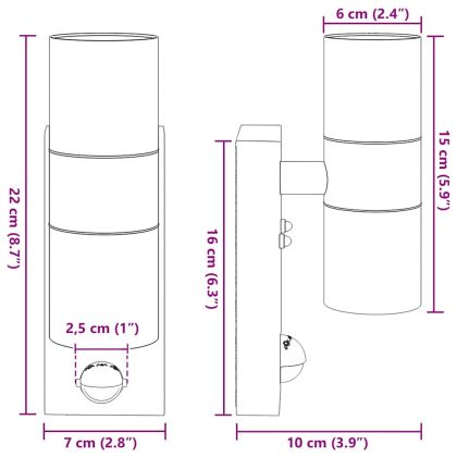 Външни стенни лампи 2 pcs Черно 7 x 10 x 22 см