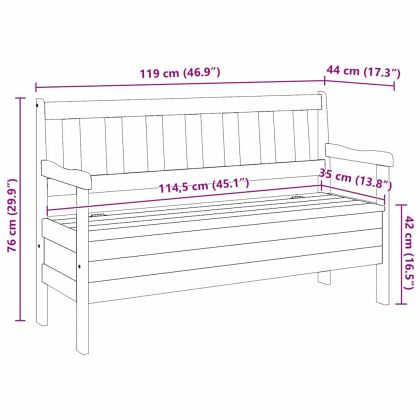 Външна пейка Кафяво 119 x 76 x 44см Борово дърво масив