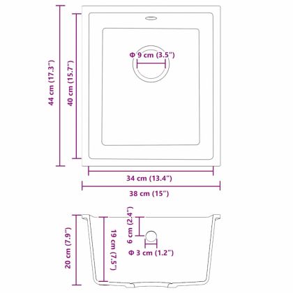 Кухненска мивка Бяло 38 x 44 x 20 см Гранит