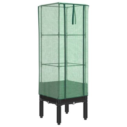 Повдигнато легло с оранжерия калъф, ратанов вид, 40x40x140 см