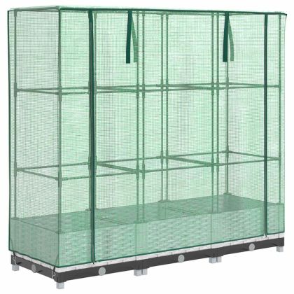 Повдигнато легло с оранжерия калъф, ратанов вид, 120x40x123 см