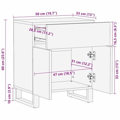 Нощен шкаф Орех 50 x 33 x 60 см Масивна акациева дървесина
