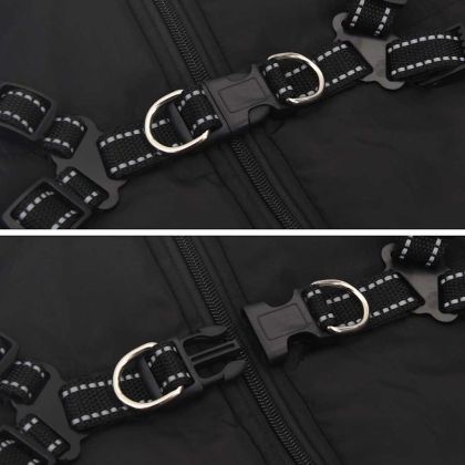 Кучешко палто с ремък Водоустойчиво светлоотразително черно L68