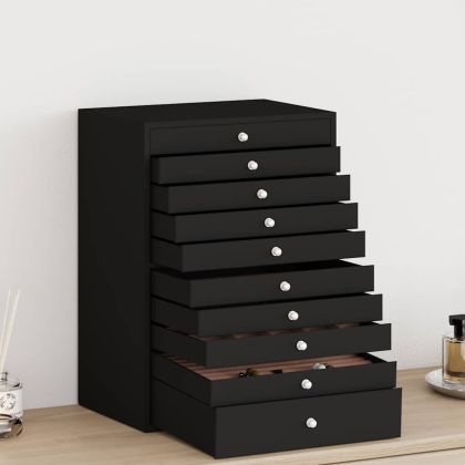 Кутия за бижута 10-слойна с държачи за часовници, черна, 29x20,5x40,5 см