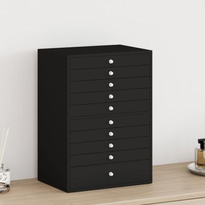 Кутия за бижута 10-слойна с държачи за часовници, черна, 29x20,5x40,5 см