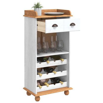 Шкаф за вино ASKIM Бяло 57 x 37 x 114 см Борово дърво масив