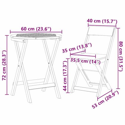 Градински бистро комплект 3 pcs Кафяво Акациево дърво масив