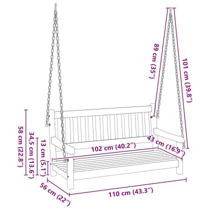 Люлееща се пейка за градина Кафяво 119 x 35 x 47 см