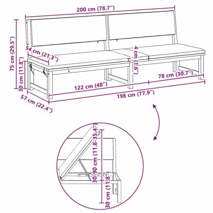 Шезлонг Кафяво 200 x 57 x 75 см Масивна акациева дървесина