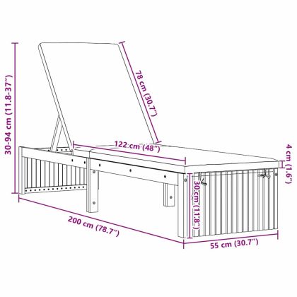 Шезлонг Кафяво 200 x 55 x 94см Масивна акациева дървесина