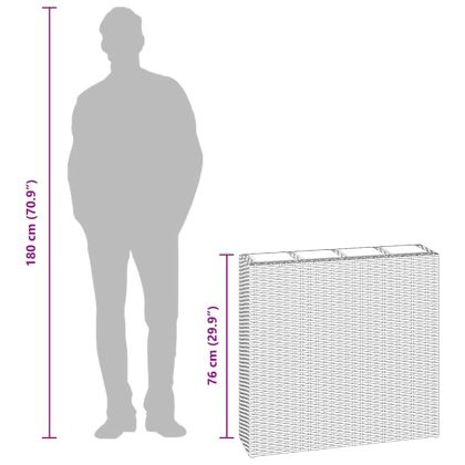Градинска повдигната леха с 4 саксии, полиратан, кафява