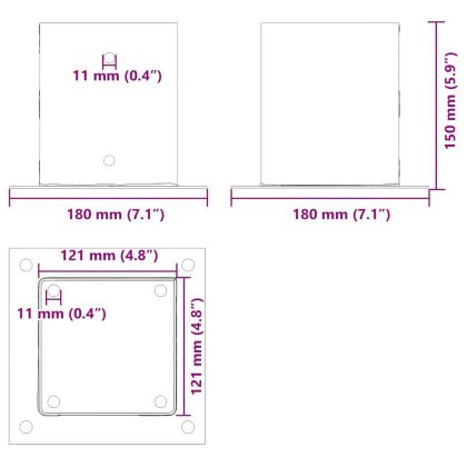 Основи за стълбове квадрат 4 бр 121x121 мм поцинкована стомана