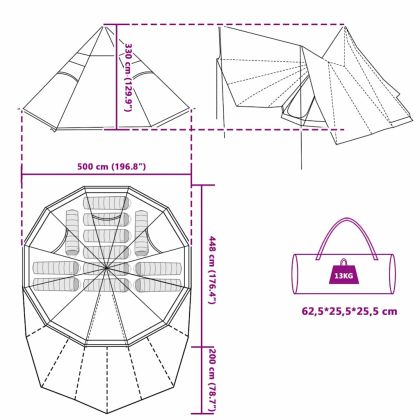 Семейна типи палатка Зелено и бежево 510 x 690 x 330 см