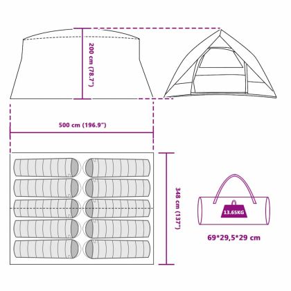 тунелна палатка с покрив Синьо 500 x 348 x 200 см тафта