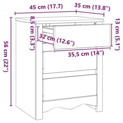 Нощен шкаф Drammen Бяло 45 x 35 x 56 см Борово дърво масив