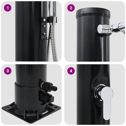 Външен соларен душ Черно 217 см PVC и алуминий