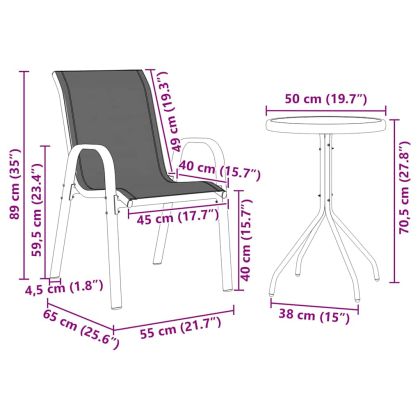 Градински бистро комплект 3 pcs Сив Стомана