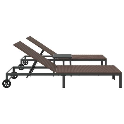 Шезлонг с възглавница 2-човек 3 pcs Кафяво полиратан