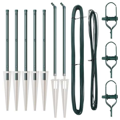 Оградни стълбове 7 pcs Зелен Ø32mm 80 см Поцинкована стомана