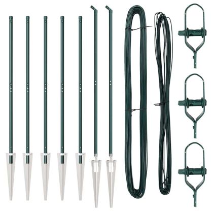 Оградни стълбове 7 pcs Зелен Ø32mm 180 см Поцинкована стомана