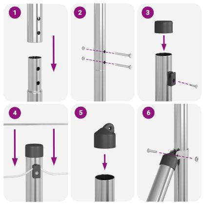 Оградни стълбове 7 pcs Сребрист Ø32mm 180 см