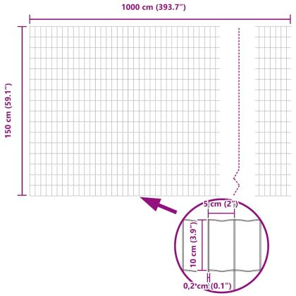 Европейска ограда Сив 1.5 x 10 m Желязо с PVC покритие