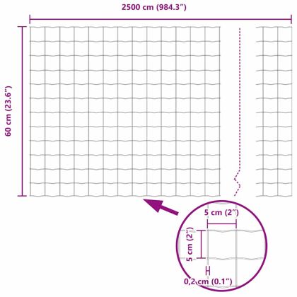 Европейска ограда Сив 0.6 x 25 м Желязо с PVC покритие