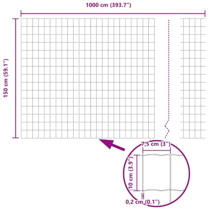 Европейска ограда Сребрист 1.5 x 10 m Горещо поцинкована желязо