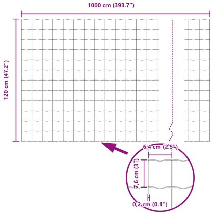 Европейска ограда Сребрист 1.2 x 10 м Горещо поцинкована желязо