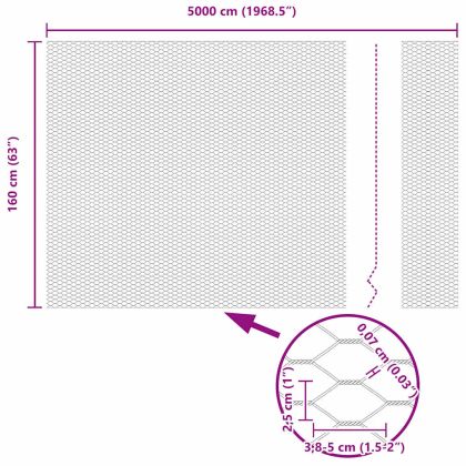Шестоъгълна ограда Сив 1.6 x 50 m Стомана