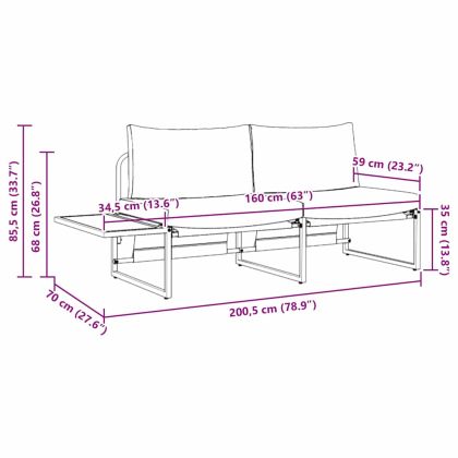 Градински диван с възглавница Кафяво 200.5 x 70 x 85.5 см Метал
