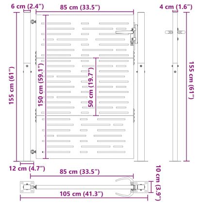 Градинска врата Черно 100 x 150 cm Прахово боядисана стомана