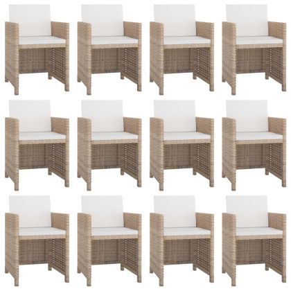 Градински комплект с възглавници, 13 части, бежов полиратан